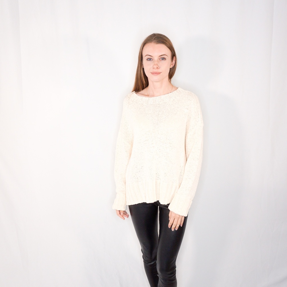 J. CREW Wide Rib Crewneck Sweater Cream Crop Knit - Picture 1 of 8